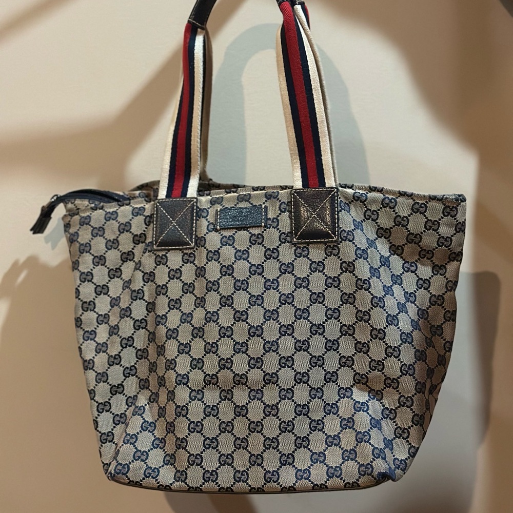 Gucci Beige and Navy GG Tote Bag